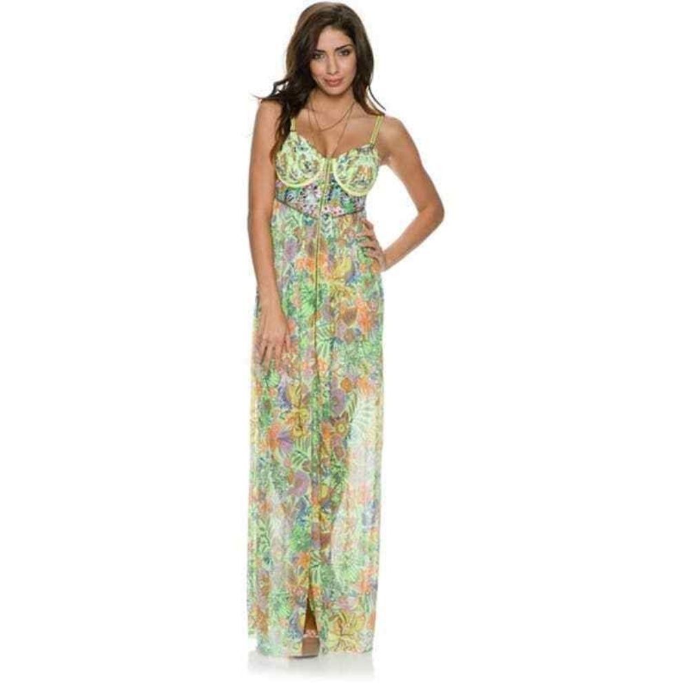 Maaji Honey Pot‎ Multicolor Floral Bustier High Slit Maxi Dress Medium - Picture 4 of 13